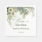 フローラユーカリ水カラーグリーン金ゴールド スタンダードカクテルナプキン (正面)