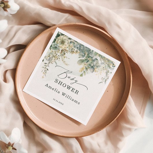 フローラユーカリ水カラーグリーン金ゴールド スタンダードカクテルナプキン