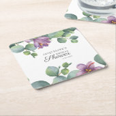 フローラユーカリ水彩画ブライダルシャワー スクエアペーパーコースター (アングル)