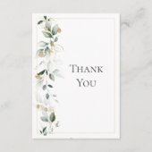 フローラユーカリ緑結婚園金ゴールド サンキューカード (正面)