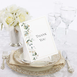 フローラユーカリ緑結婚園金ゴールド サンキューカード