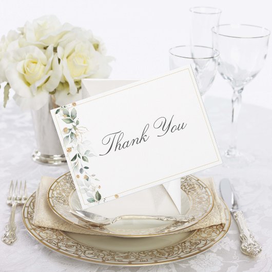 フローラユーカリ緑結婚園金ゴールド サンキューカード