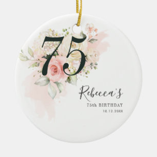 フローラユーカリ葉ピンク75誕生日 セラミックオーナメント