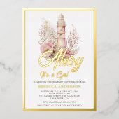 フローラライトハウス航海のガールベビーシャワー金ゴールド 箔招待状 (正面)