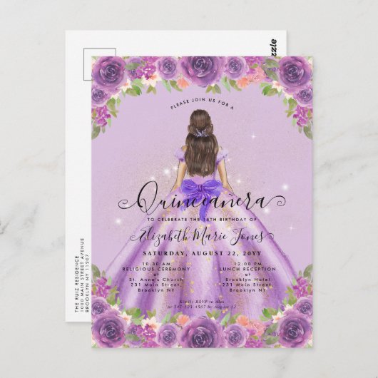 フローラライトパープル金ゴールドグラムプリンセスキンセアニェラ ポストカード (正面/裏面)