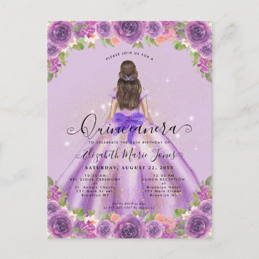 フローラライトパープル金ゴールドグラムプリンセスキンセアニェラ ポストカード (正面)