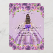 フローラライトパープル金ゴールドグラムプリンセスキンセアニェラ 招待状 (正面/裏面)