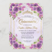 フローラライトパープル金ゴールドグリッタークラウンキンセアニラ 招待状 (正面/裏面)