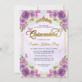 フローラライトパープル金ゴールドグリッタークラウンキンセアニラ 招待状