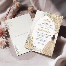 フローラライト金ゴールドプリンセス誕生日キンセアニェラ インビテーションポストカード