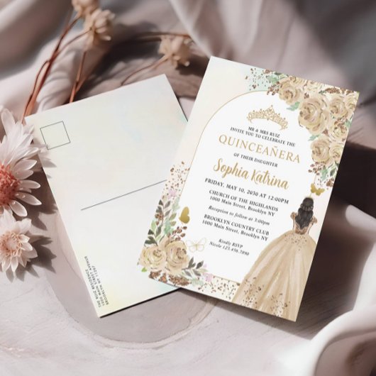 フローラライト金ゴールドプリンセス誕生日キンセアニェラ インビテーションポストカード