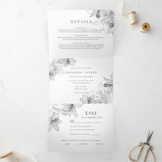 フローラライリーオールインワン招待状 三つ折り招待状 (内部)