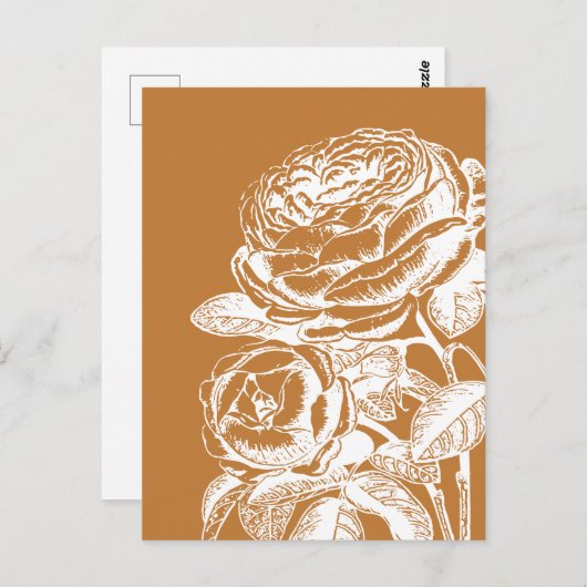 フローララインアートイラストレーションインマスタードイエロー ポストカード (正面/裏面)