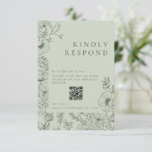 フローララインアートセージ結婚グリーン 出欠カード (スタンド正面)