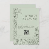フローララインアートセージ結婚グリーン 出欠カード (正面/裏面)