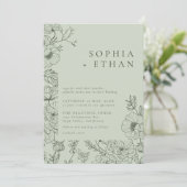 フローララインアートセージ結婚グリーン 招待状 (スタンド正面)