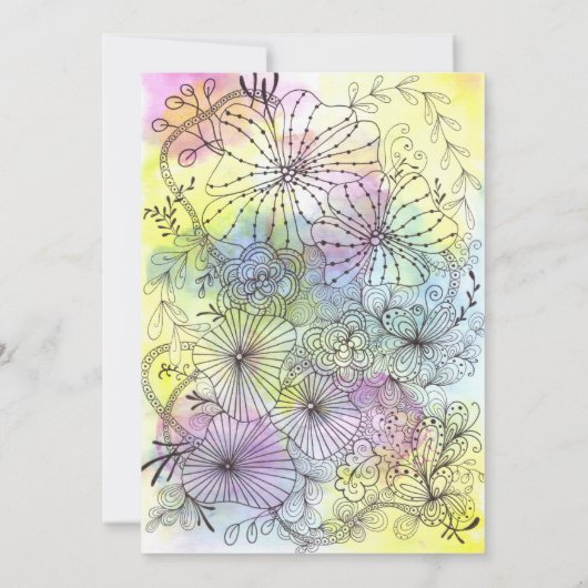 フローララインアートパステルウォーターカラーブライダルシャワー 招待状 (裏面)