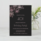 フローララインアートピンクブラック誕生日 招待状 (スタンド正面)