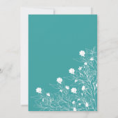 フローララインアートホワイトとティール（緑がかった色）結婚式招待状 招待状 (裏面)