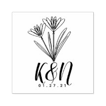 フローララインアートミニマルイニシャルロゴ結婚ズ