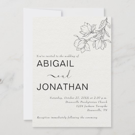 フローララインアートミニマルベスポケアイボリー結婚ズ 招待状 (正面)