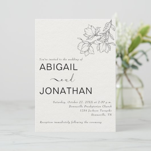 フローララインアートミニマルベスポケアイボリー結婚ズ 招待状 (スタンド正面)