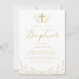 フローララインゴールデンクロスミニマリストバプテスマ 招待状