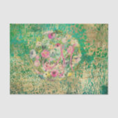 フローララウンドブーケモノグラムグリーン金ゴールドデクページ 薄葉紙 (正面)