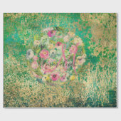 フローララウンドブーケモノグラムグリーン金ゴールド ラッピングペーパー (フラット)