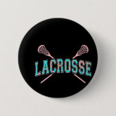 フローララクロスクロススティックLAXガーリーティール(緑がかった色)PInk 缶バッジ (正面)