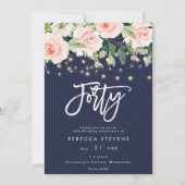 フローララスティックネイビー40歳の誕生日 招待状 (正面)