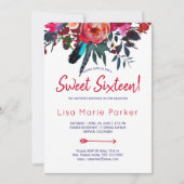 フローララスティックボホ赤ネイビーブルーブーケ甘い16 招待状 (正面)