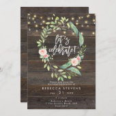 フローララスティック·ライト祝誕生日 招待状 (正面/裏面)