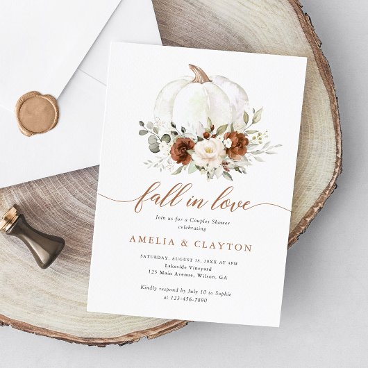 フローララストカボチャ秋インラブカップルのシャワー 招待状
