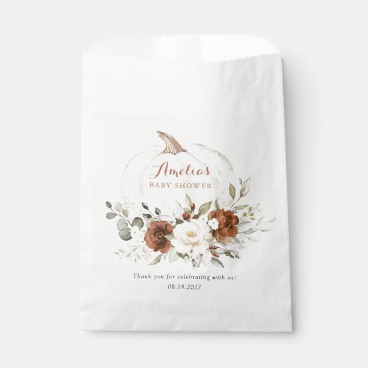 フローララストカボチャ緑秋ベビーシャワー フェイバーバッグ (正面)