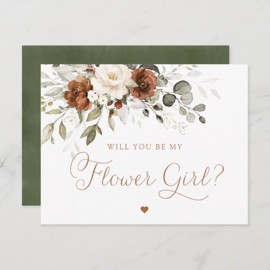 フローララストクリームグリーナリーフラワーガール結婚ズ 招待状 (正面/裏面)