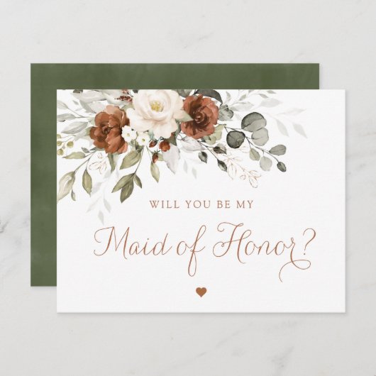 フローララストクリームグリーンメイド・オブ・オーナー(花嫁付き添い人)カード 招待状 (正面/裏面)