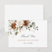 フローララストクリームグリーン結婚リーサンキューカード サンキューカード (正面/裏面)