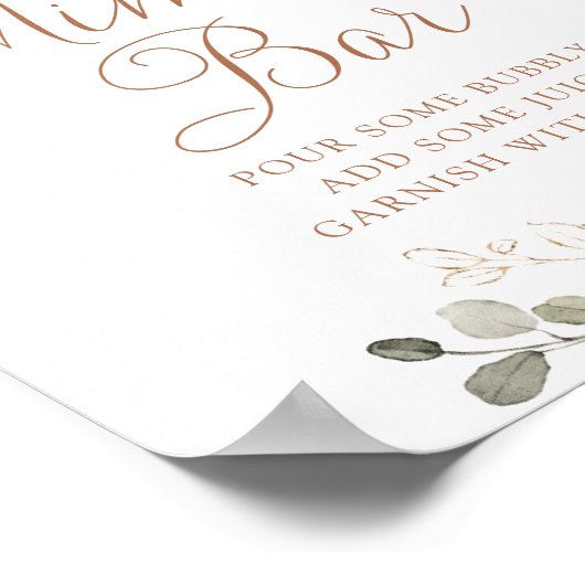 フローララストクリームグリーン結婚リーズミモザバー標識 ポスター (角)