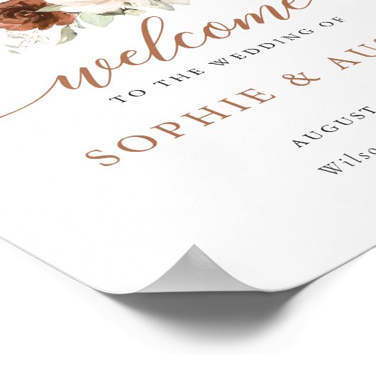 フローララストパンプキン秋の結婚式ウェルカムサイン ポスター (角)