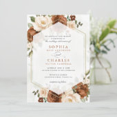 フローララストピーチグリーナリー金ゴールドジオメトリック結婚ス 招待状 (スタンド正面)