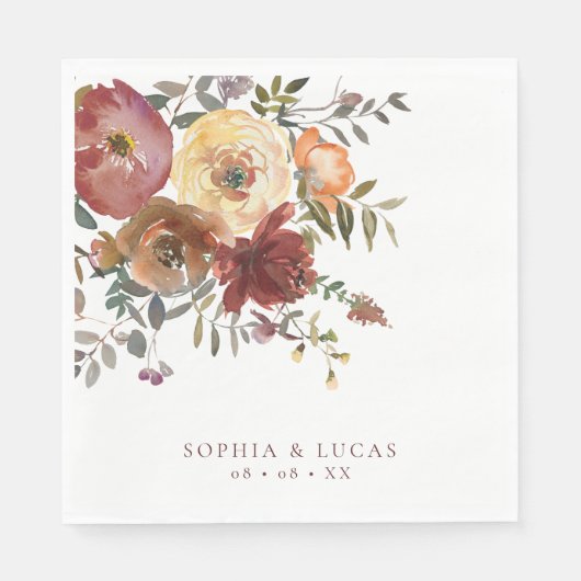 フローララストブルゴーニュ秋の結婚式 スタンダードランチョンナプキン (正面)