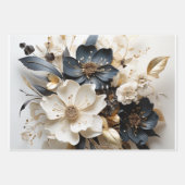 フローララッピング紙金ゴールドブルー白 ラッピングペーパーシート (正面2)