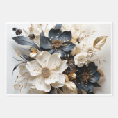 フローララッピング紙金ゴールドブルー白 ラッピングペーパーシート (正面)