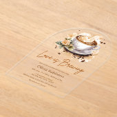 フローララブイズブルーイングブラウンコーヒーブライダルシャワー アクリル招待状 (レイダウン)