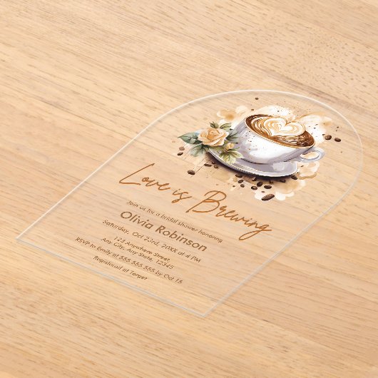 フローララブイズブルーイングブラウンコーヒーブライダルシャワー アクリル招待状 (レイダウン)