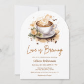 フローララブイズブルーイングブラウンコーヒーブライダルシャワー 招待状 (正面)