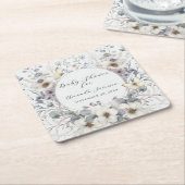 フローララベエレガントンホワイトガールベビーシャワー スクエアペーパーコースター (アングル)