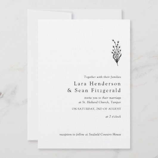 フローララベモダンンダミニマリスト白黒 招待状 (正面)