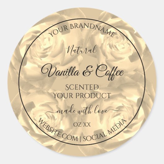 フローララベルベージュバラクリーム色 ラウンドシール (正面)